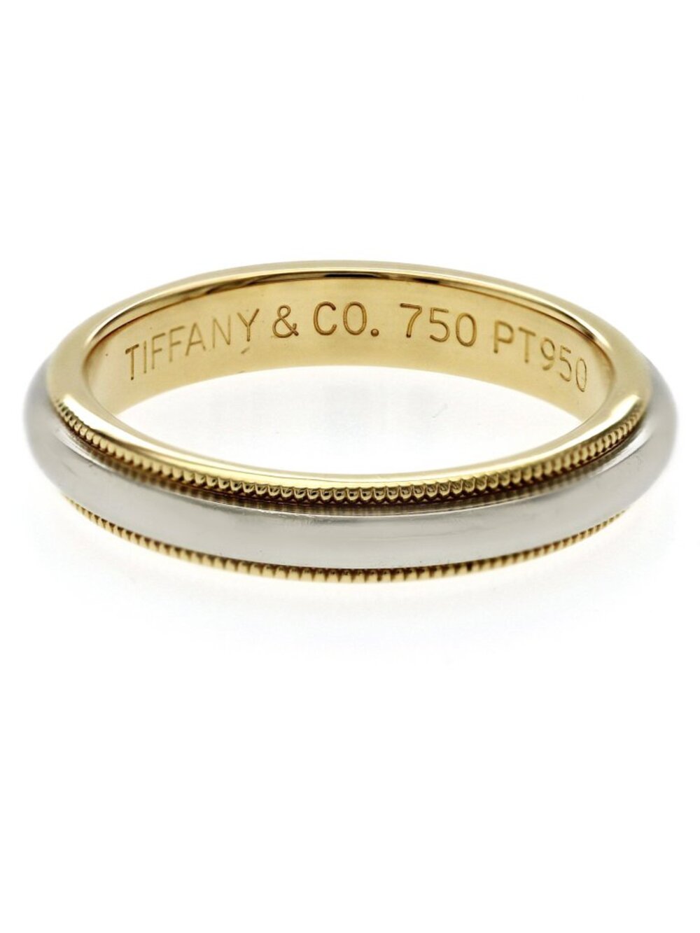 Au Tiffany & Co. 18K Gold & Platinum Milgrain 3.5 mm Wedding Band Ring Size 6.5